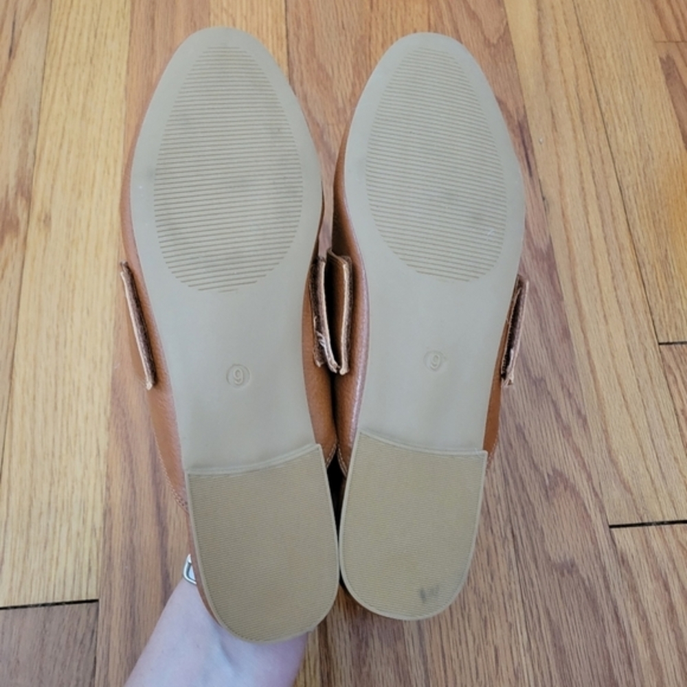 MarleyLilly Slide on Loafers Mules Faux Leather Size 9 Brown‎ Preppy Office Work - Picture 13 of 14
